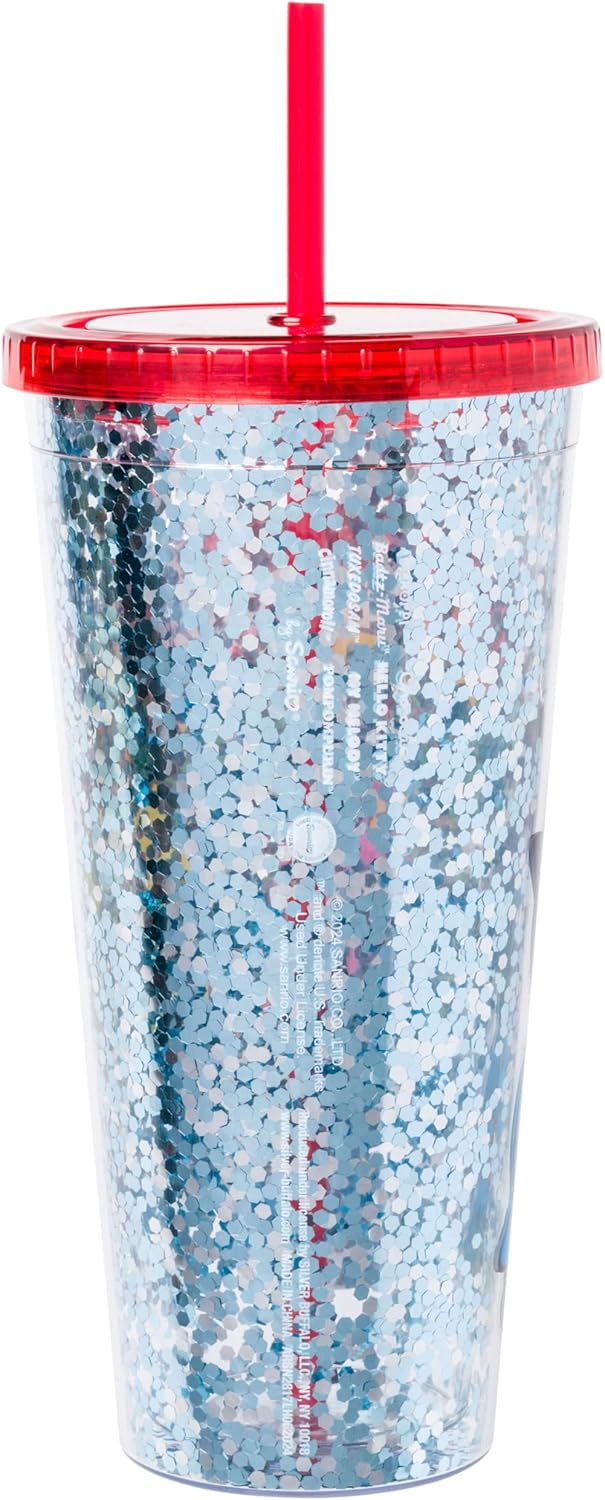 Silver Buffalo Sanrio Hello Kitty Milk Carton Pattern Plastic Boba Tumbler w Lid and Wide Straw, 24 Ounces
