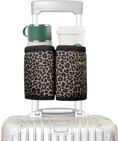 riemot Luggage Travel Cup Holder Free Hand Drink Carrier - Hold Two Coffee Mugs - Fits Roll on Suitcase Handles - Gifts for Flight Attendants Travelers Accessories Carbon Black