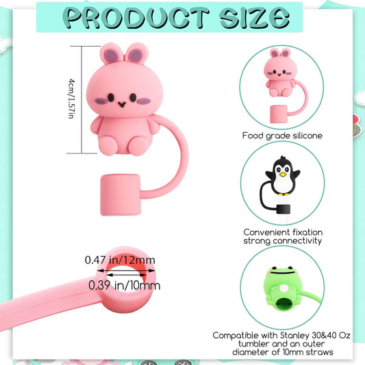 8 Pcs Animal Straw Cover Cap, Silicone Straw Topper for Stanley 30&40 Oz Tumbler Cute Straws Cap in Various Shapes, Straws Covers for 0.4 Inch/10 mm Tips Gifts for Women Girls Teens