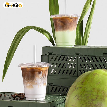 Ginkgo 32 oz Clear Plastic Cups with Lids and Jumbo Straws, Disposable To Go Iced Coffee Cups for Smoothie, Boba Milk Tea - 50 Pack