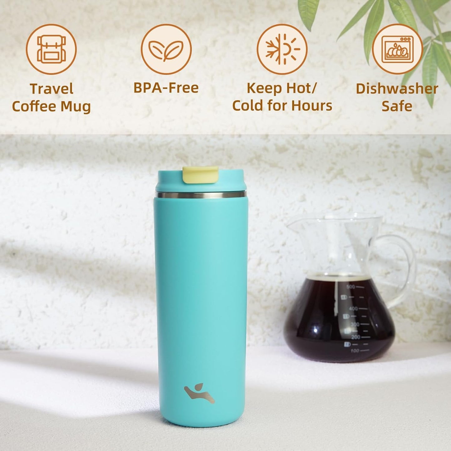 Konokyo Tumbler with Lid, 16 oz Travel Coffee Mug Double Wall Vacuum Stainless Steel Thermal Metal Cup Insulated Water Bottle,Navy Blue