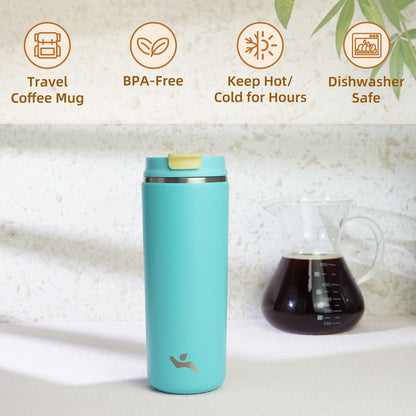 Konokyo Tumbler with Lid, 16 oz Travel Coffee Mug Double Wall Vacuum Stainless Steel Thermal Metal Cup Insulated Water Bottle,Navy Blue