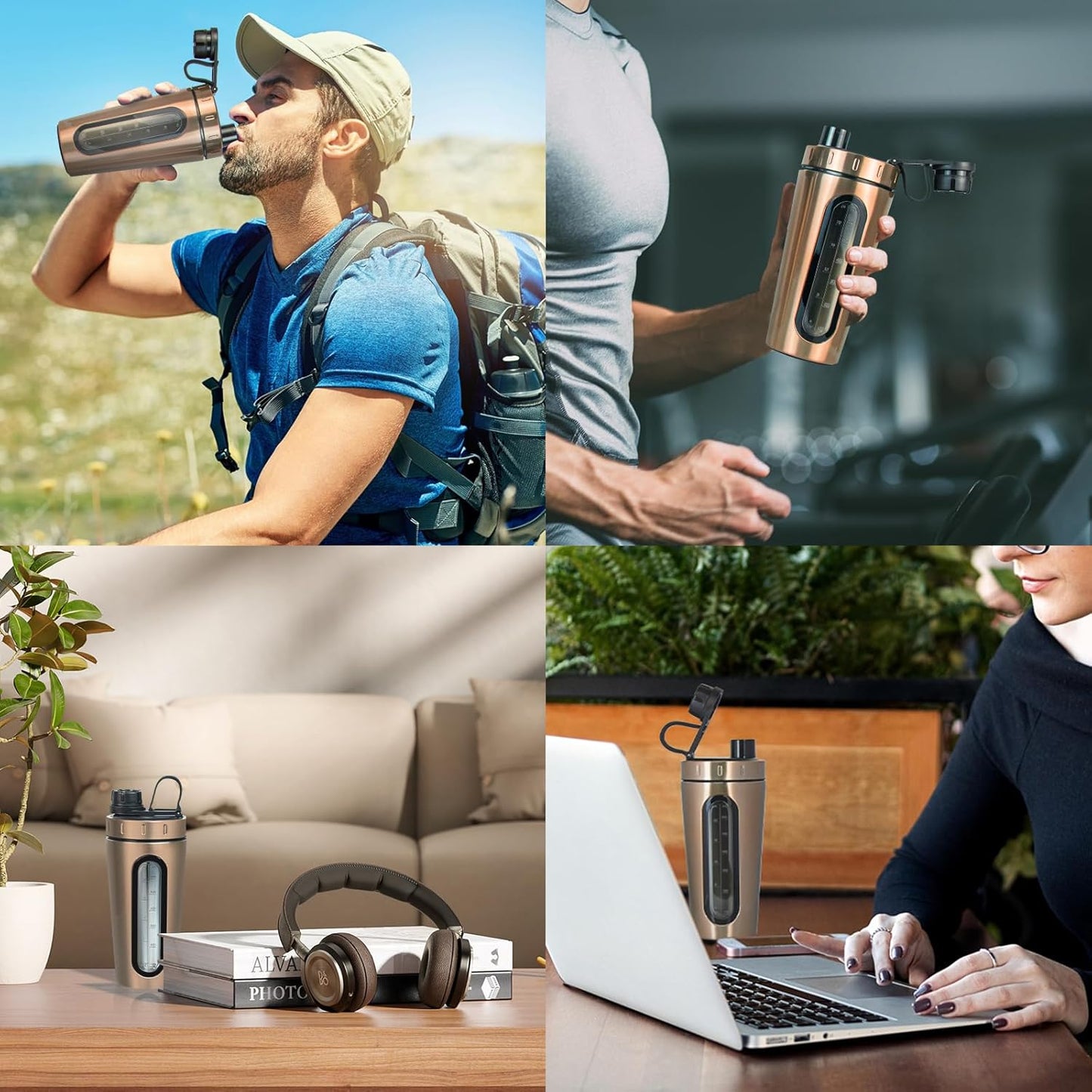 TOOFEEL Shaker Bottles for Protein Mixes 28 oz Stainless Steel Protein Shaker with 2 Mixing Ball, Not Stays Cold/Hot, Visible Window Metal Shaker Cups, Leakproof, BPA Free Bottle Shaker