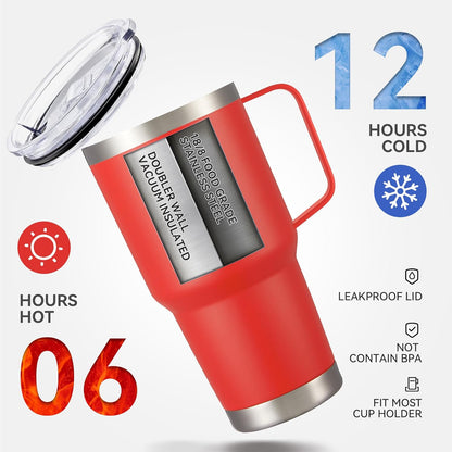 30 oz Tumbler with Handle and Lid, Stainless Steel Tumblers Double Wall Vacuum Insulated Travel Mug Leak Proof Cup Keep Drinks Cold and Hot Black, 1 Pack