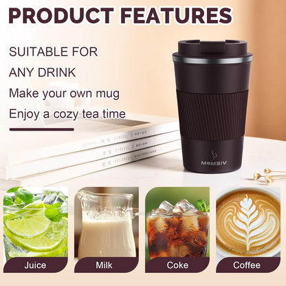 MOMSIV 12oz Travel Mug, Insulated Coffee Cup with Leakproof Lid, Travel Coffee Mug Vacuum Stainless Steel Double Walled Reusable Coffee Cup for Hot and Cold Water Coffee