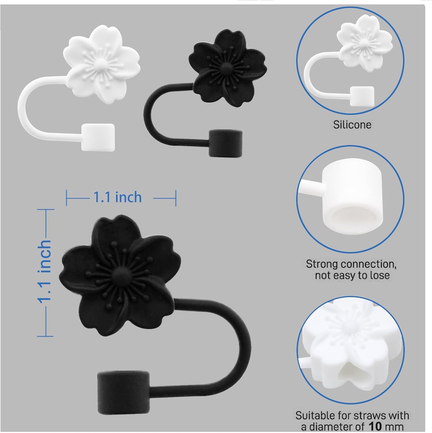 Straw Cover Cap for Stanley Cup,Silicone Straw Topper 10 mm 0.4 in Reusable Straw Tips Lids,Straw Tip Covers for Stanley Cups Accessories