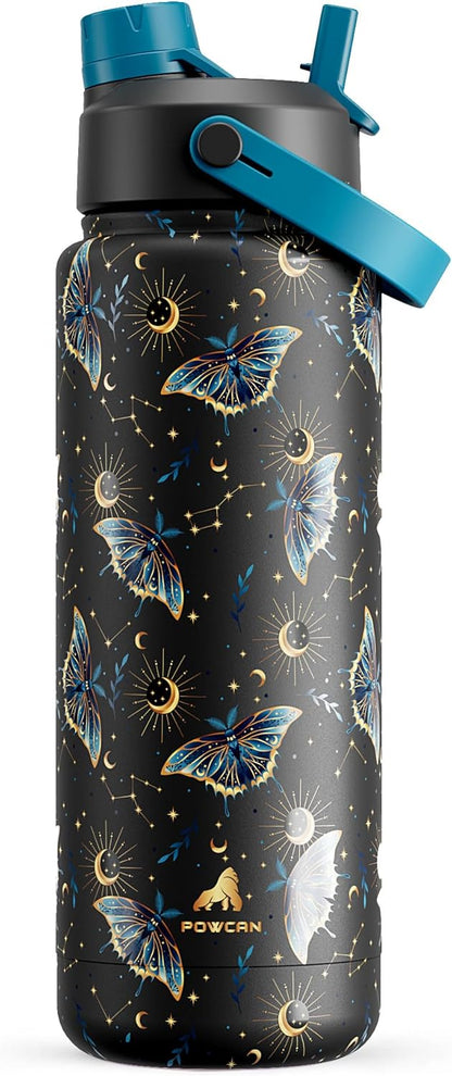 POWCAN 26 oz Insulated Water Bottle with 2-in-1 Straw and Spout Lid, Keep Cold 24H, Leak-Proof, Fits in Car Cup Holder, Stainless Steel Water Bottle for Sports, Travel, and School (Mint)