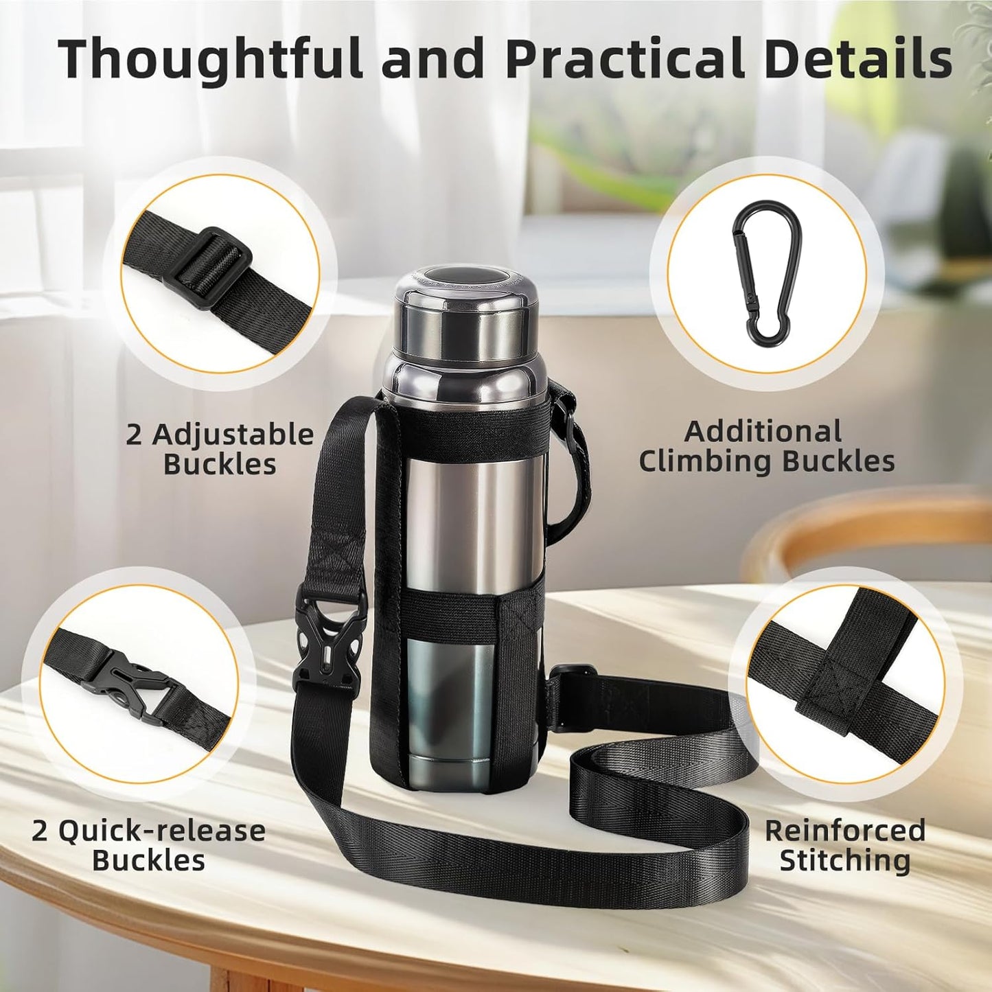 Nuovoware Water Bottle Holder With Strap, 2 Pack Elastic Water Bottle Sling Bag for 20-40 Oz, Lightweight Crossbody Bag With Shoulder Strap for Walking Hiking Camping Traveling, Black+Black