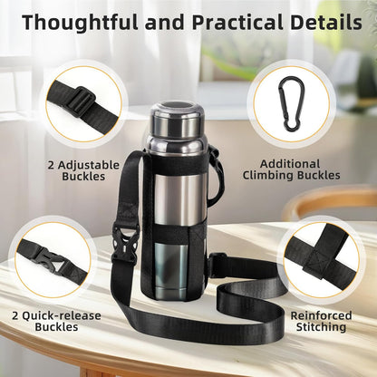 Nuovoware Water Bottle Holder With Strap, 2 Pack Elastic Water Bottle Sling Bag for 20-40 Oz, Lightweight Crossbody Bag With Shoulder Strap for Walking Hiking Camping Traveling, Black+Black