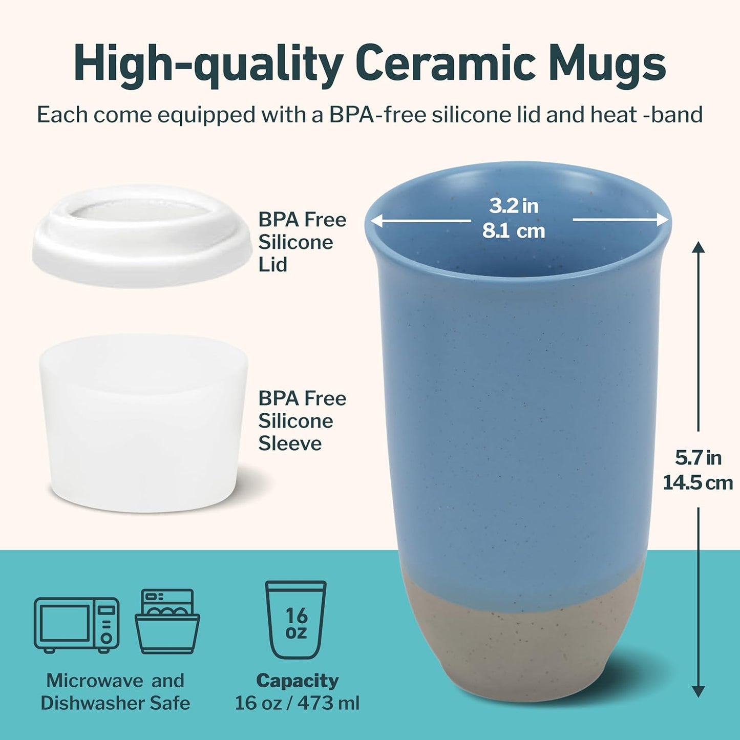 NOVA CERAMICS Coffee Tumbler – Travel Mug - On the Go Coffee Mug – Microwave & Dishwasher Safe Green Coffee Tumbler - Gifts For Women Men Him Her – 16oz – Monsoon