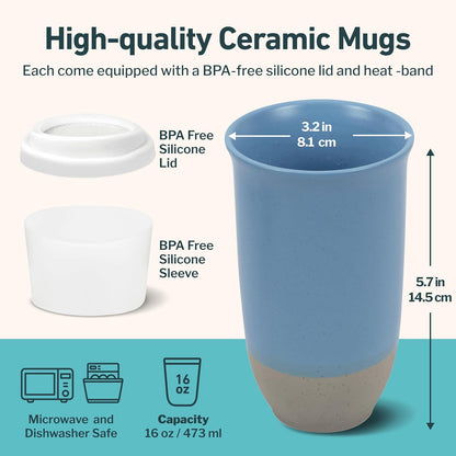 NOVA CERAMICS Coffee Tumbler – Travel Mug - On the Go Coffee Mug – Microwave & Dishwasher Safe Green Coffee Tumbler - Gifts For Women Men Him Her – 16oz – Monsoon