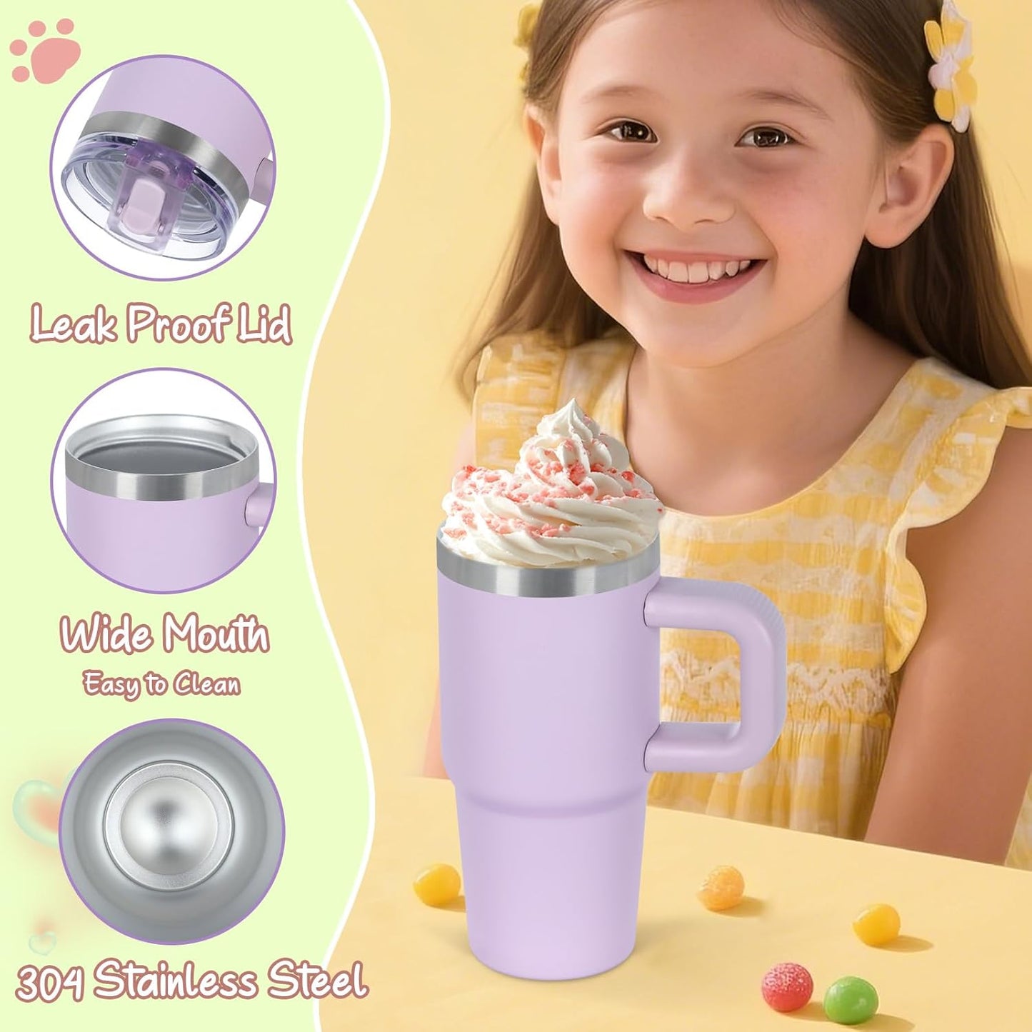 Cosictic 14 Oz Flip Straw Tumbler with Handle for Kids, Stainless Steel Double Wall Insulated Cup for Children with Flip Top Lid, 14 Oz Leak-proof Cups for Kids, Sky Blue and Purple