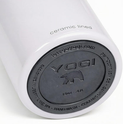 YOGI Ceramic Lined Metal Allergy Safe 16oz Coffee Tumbler with Leakproof Lid BPA Free Vacuum Insulated Stainless Steel Cupholder Friendly Travel Cup for Coffee and Water Sandstone