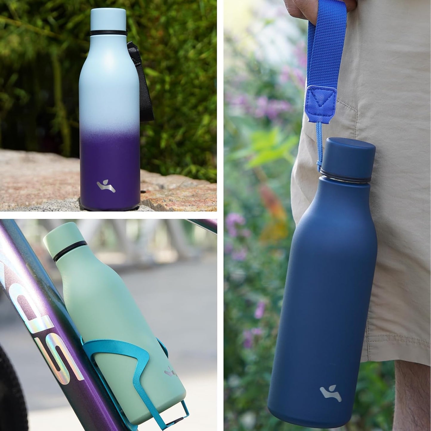 Konokyo Insulated Water Bottle with Strap,18 oz Double Wall Stainless Steel Vacuum Bottles Metal Water Flask,Macaron Green - Colors A