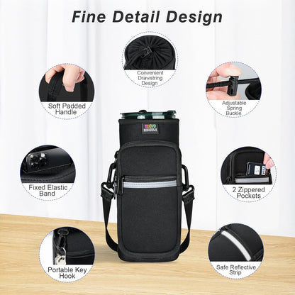Nuovoware Water Bottle Carrier Bag,25oz/40oz/64oz Bottle Pouch Holder,Adjustable Shoulder Hand Strap 2 Pocket Sling Neoprene Sleeve Sports Accessories for Hiking Travelling Camping