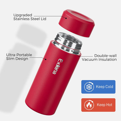 【Upgraded】Exllena Small Insulated Water Bottle 12 oz/350ml– Mini Insulated Water Bottle for Hot & Cold Drinks, Perfect Small Water Bottle for Travel, Purse...(Greyish Blue)