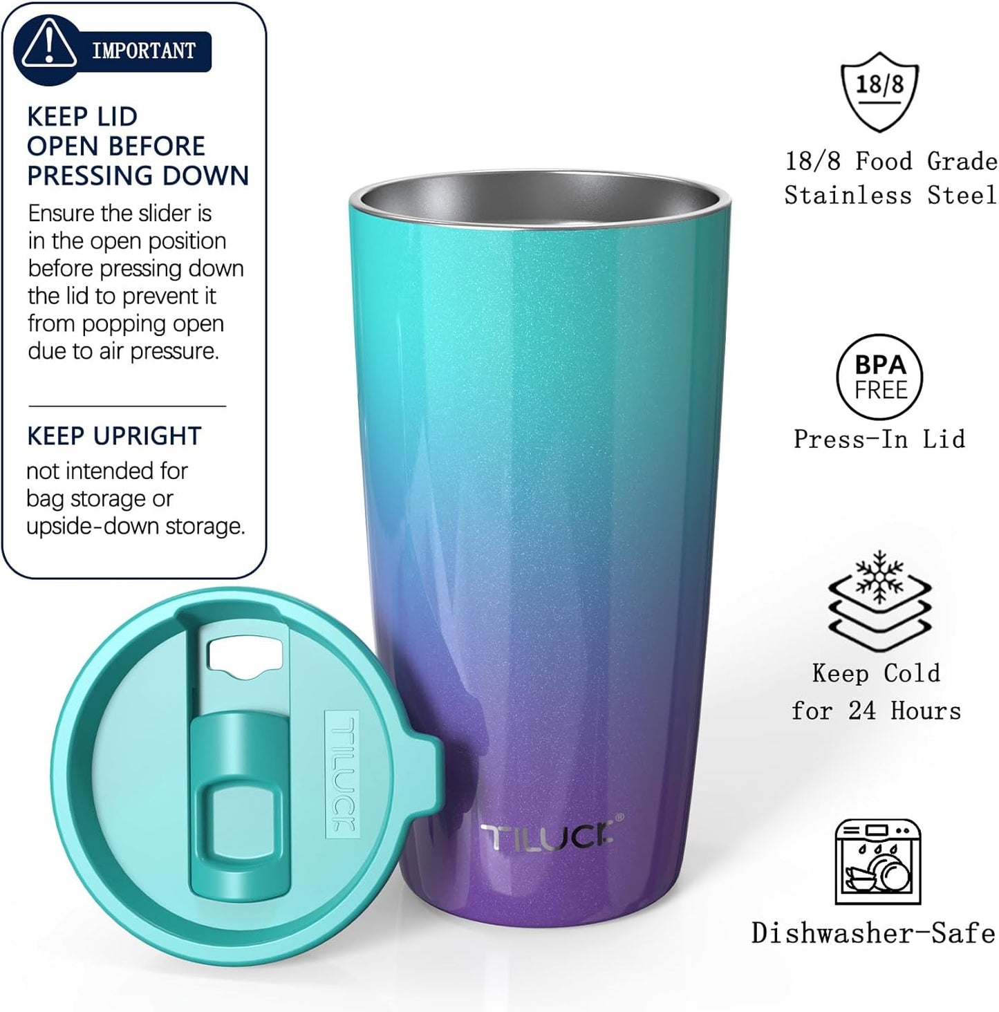 TILUCK 20 oz Insulated Tumbler with BPA-Free Lid, Stainless Steel Vacuum Travel Coffee Mug, Double Wall Coffee Tumbler（20oz，Matte DarkBlue）