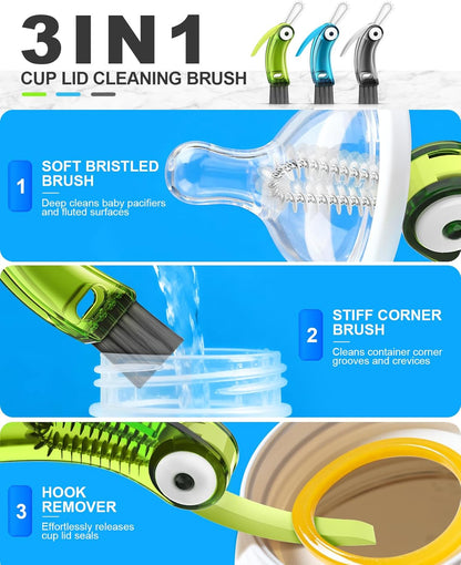 3 in 1 Cup Lid Cleaning Brush 3 PCS - Home Kitchen Multifunctional Cleaning Brush Set, Gap Cleaner Brushs and Portable Travel Bottle Lid Cleaner Tools (Multicolor)