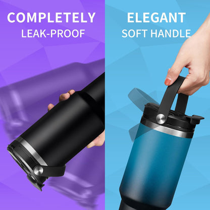 30 oz Tumbler with Handle and Straw - Keep Cold 36H & Hot 12H, Metal Coffee Cup with Lid (Straw & Flip Lid), 30oz Insulated Stainless Steel Thermal Mug, Leak-proof Travel Water Bottle