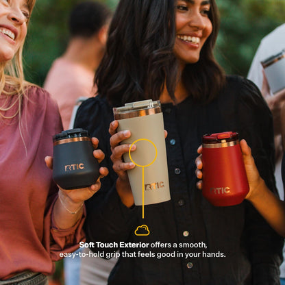 RTIC 18oz Happy Hour Pint Tumbler with Lid, Insulated, Ceramic Lined, Stainless Steel Metal, Portable Travel Cup for Hot and Cold Drink, Black Cherry