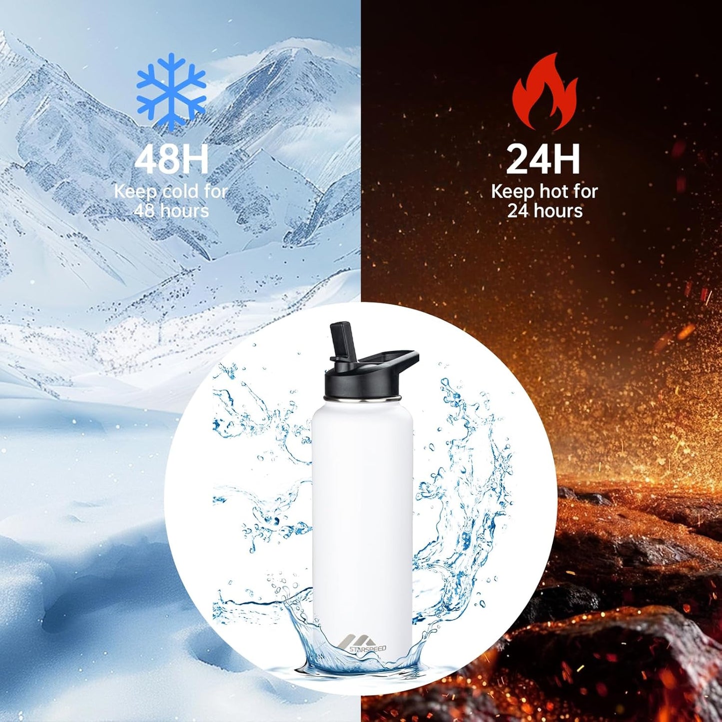 StarSpeed 32oz Insulated Water Bottle with Straw Lid, Stainless Steel Double Walled Vacuum Water Flask, Wide Mouth Sports Water Bottle for Gym Camping Hiking, Indigo Black