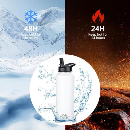 StarSpeed 32oz Insulated Water Bottle with Straw Lid, Stainless Steel Double Walled Vacuum Water Flask, Wide Mouth Sports Water Bottle for Gym Camping Hiking, Indigo Black
