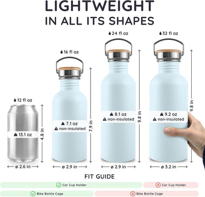 Bambaw Stainless Steel Water Bottles 32 oz, Non-insulated Single Wall Metal Water Bottle Stainless Steel, Reusable & Eco Friendly, Dishwasher Safe – Silver | Non-insulated