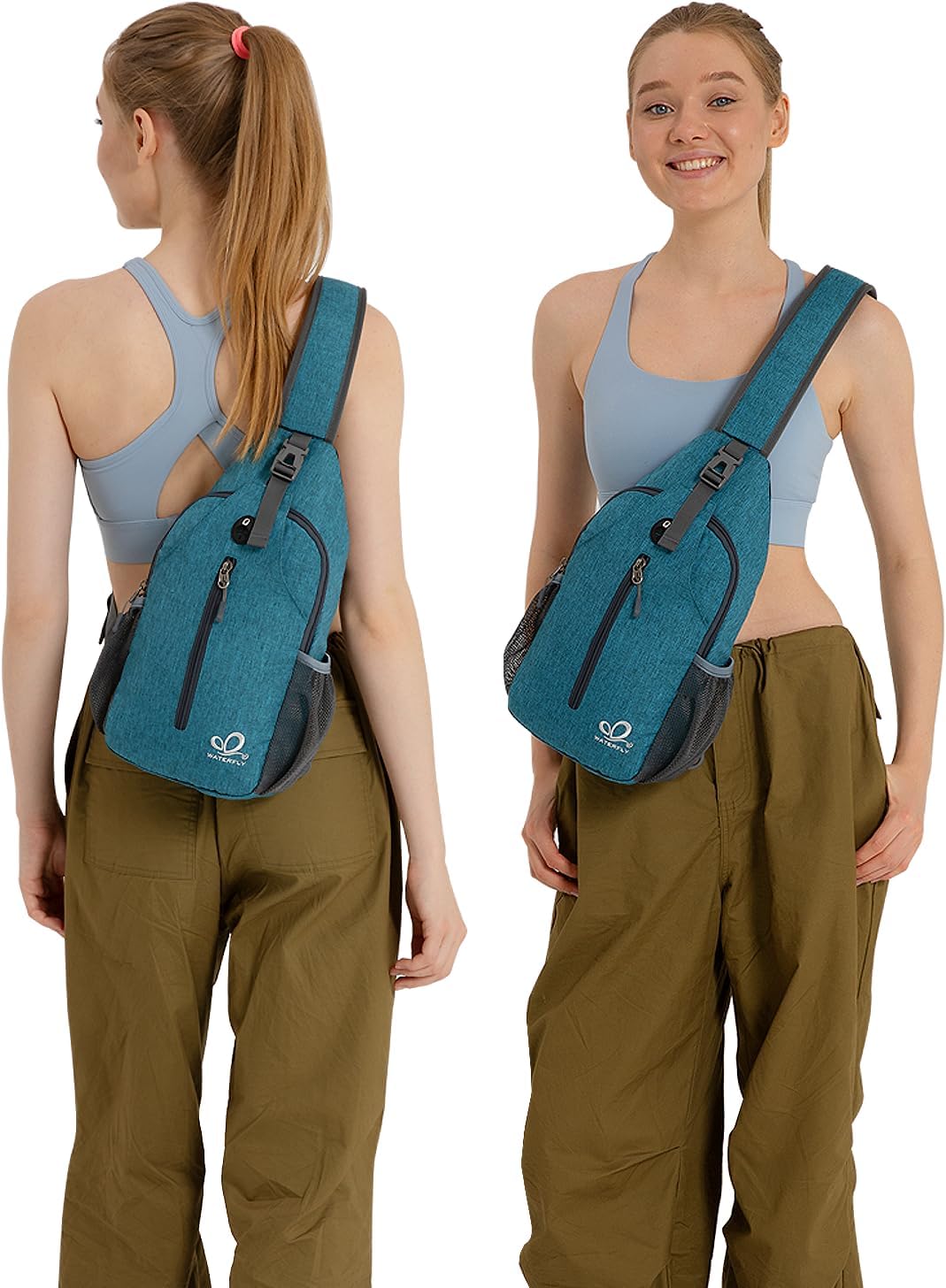 WATERFLY Crossbody Sling Backpack Sling Bag Travel Hiking Chest Bag Daypack (Black)