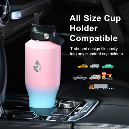 RAYMYLO 40 oz Insulated Water Bottle with Straw fit in Car Cup Holder, Triple Wall Vacuum Stainless Steel(Cold 48 hrs, Hot 24 hrs), Leakproof & Non-BPA, Hydro Travel Flask with Straw and Spout Lid