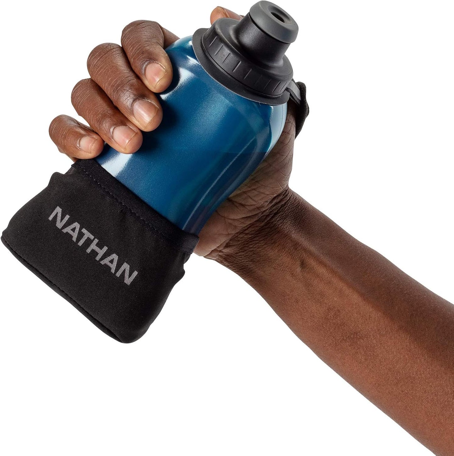 Nathan Running Handheld Water Bottle Adjustable No-Grip Quick Squeeze Lite Hand Strap. Reflective Hydration