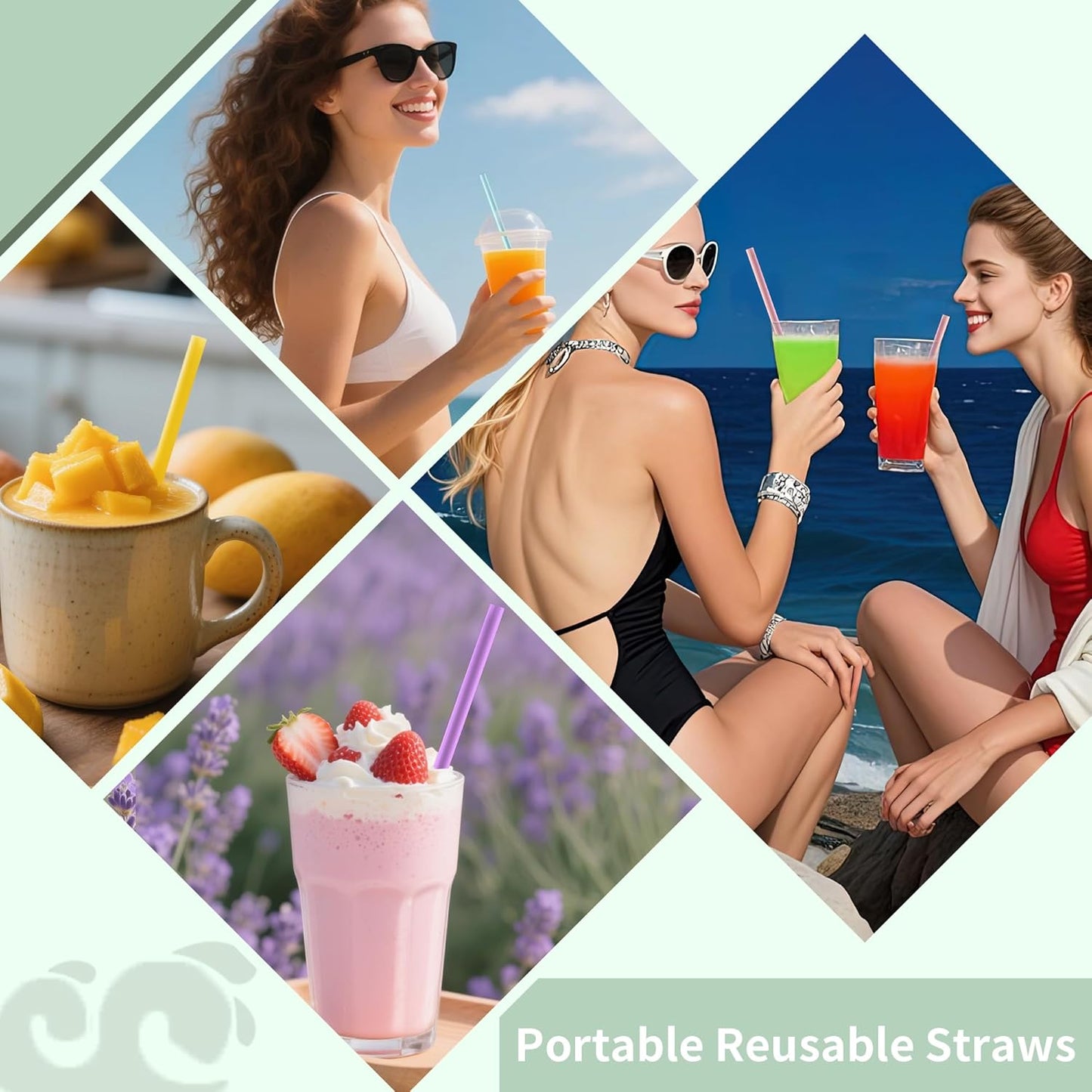 Reusable Straw with Case - Dishwasher Safe ECO-Friendly BPA Free Travel Straws with Case, 9 Inch Extra Long,Flexible Silicone Smoothie Straws with Cleaning Brush (Multicolor)