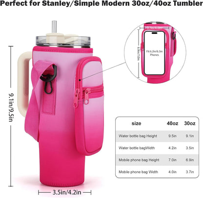 GOEWY Water Bottle Carrier Bag for Stanley 40/30 oz Tumbler with Phone Pocket Neoprene Water Bottle Holder with Shoulder & Handheld Strap Stanley Cup Accessories