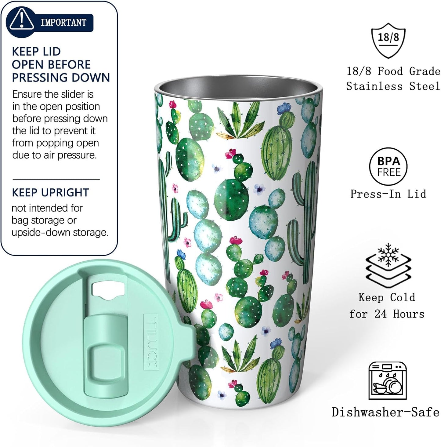 TILUCK 20 oz Insulated Tumbler with BPA-Free Lid, Stainless Steel Vacuum Travel Coffee Mug, Double Wall Coffee Tumbler（20oz，Matte DarkBlue）
