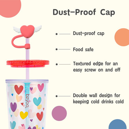 bzyoo SIP 24oz (710ml) Double Wall Plastic Tumbler with Lid and Straw Cold Drink Travel Mug Reusable Party Cup Perfect for Office Ice Coffee or Tea and Gift Color: Pink & Purple