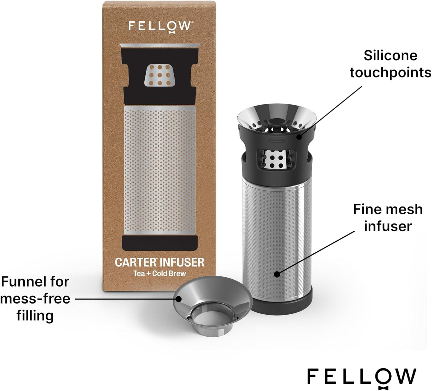 Fellow Carter Tea + Cold Brew Infuser & Carter Move 16 oz Tumbler Set - Steep Tea On-The-Go - Vacuum-Insulated Stainless Steel Travel Mug w/Snap-In Infuser For Steeping, Cold Brew, Stone Blue
