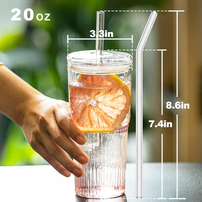JunVpic Glass Cups with Lids and Straws,24oz Glass Tumbler with Handle Iced Coffee Cup for Coffee,Juice,Tea,Milk,Smoothie,Hot & Cold Drinks (Pink)