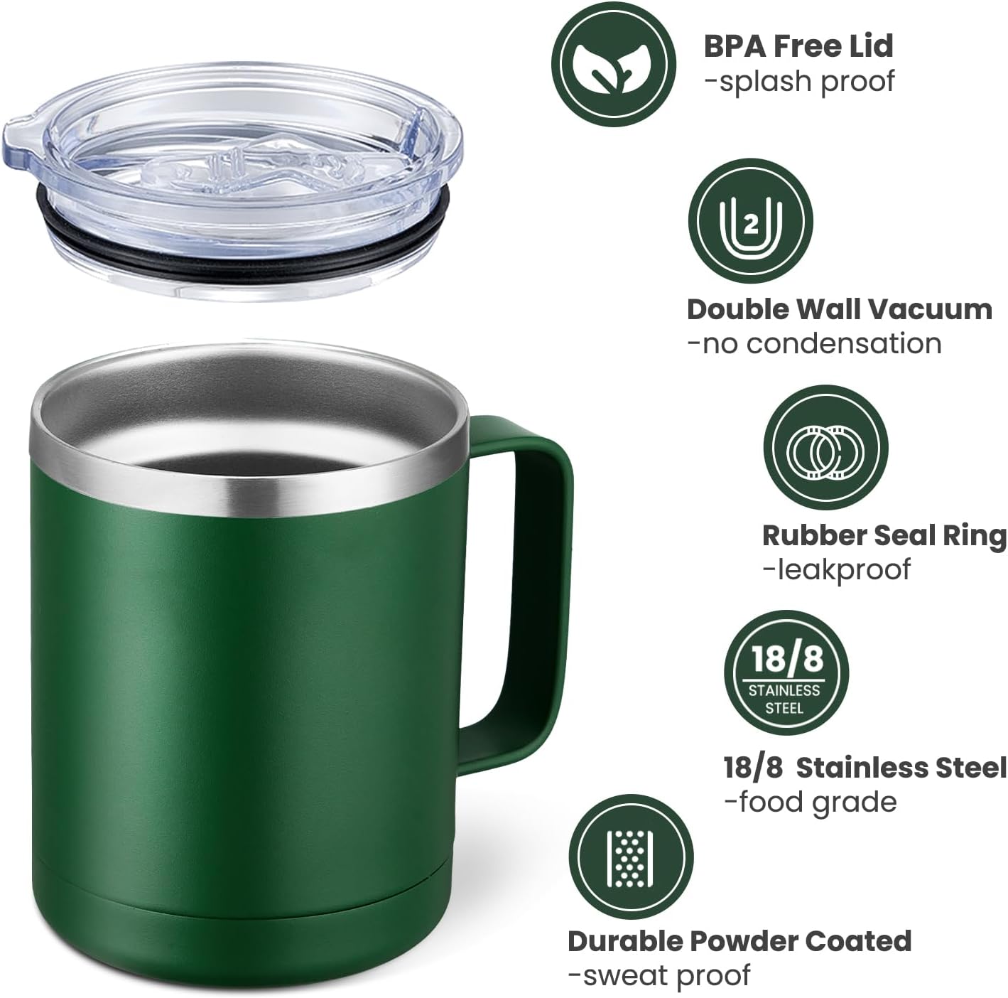 MEWAY 12oz Coffee Mug With Handle and Sliding Lid,Stainless Steel Travel Tumbler Cup with Handle,Double Wall Vacuum Insulated Camping Cup for Hot & Cold Drinks Tea (Black,Set of 1