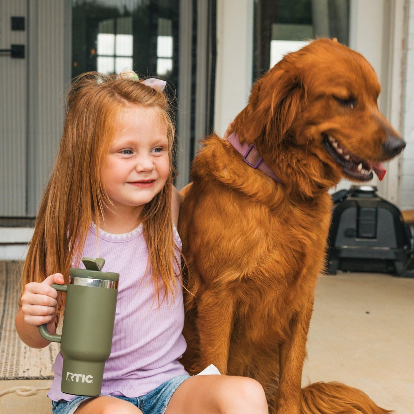 RTIC Little Road Trip Tumbler 16oz for Kids with Straw Lid and Handle, Ceramic Lined, Insulated Stainless Steel Travel Water Mug Cup, Leak-Proof, RTIC Ice Glitter