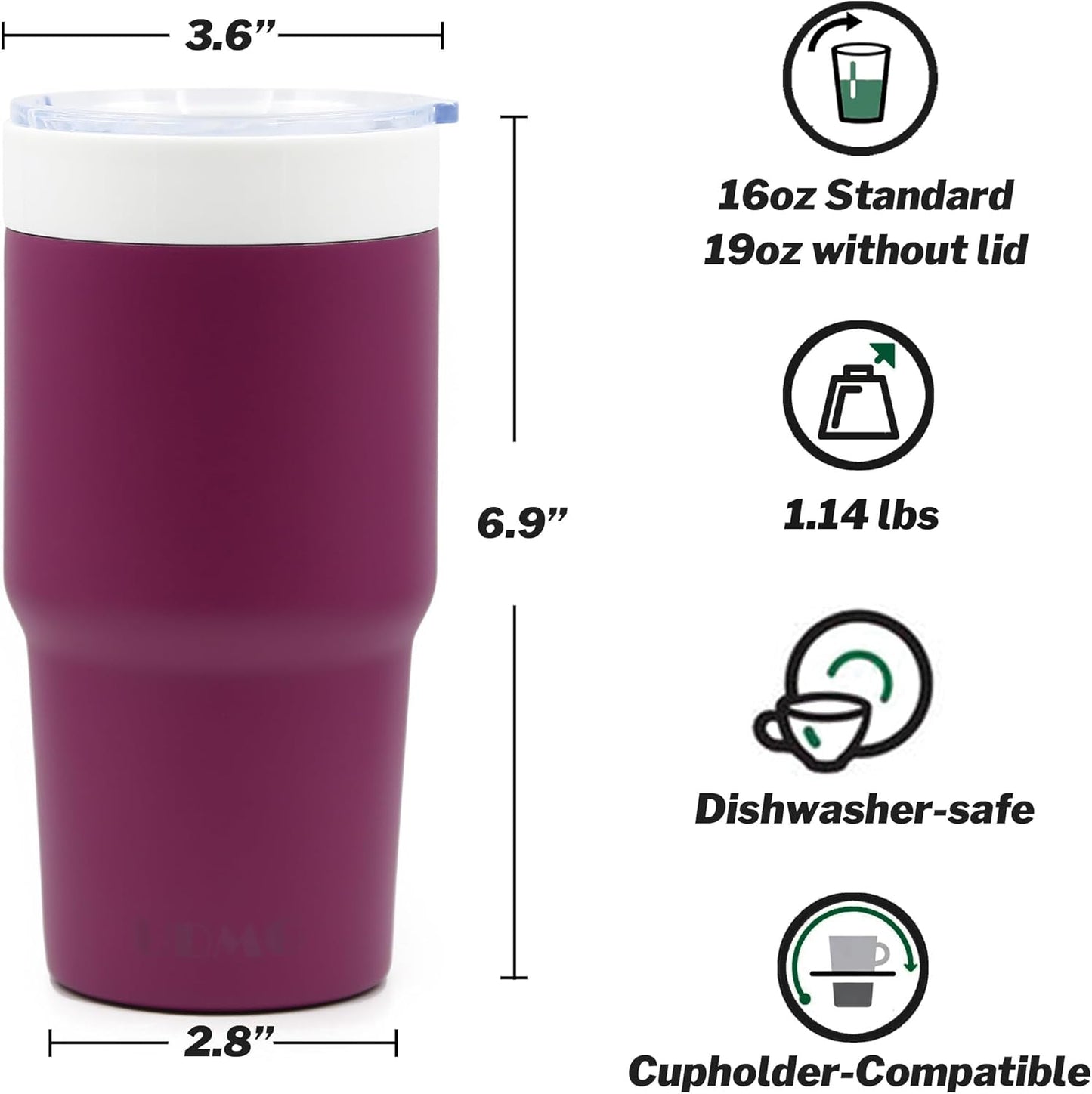 True Ceramic Lined (Not Coated) Stainless Steel Vacuum Insulated Travel Coffee Tumbler, No Metallic Taste, 16oz for Coffee & Tea On-The-Go (Original Steel)