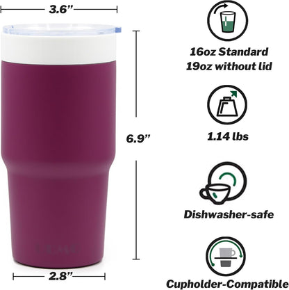 True Ceramic Lined (Not Coated) Stainless Steel Vacuum Insulated Travel Coffee Tumbler, No Metallic Taste, 16oz for Coffee & Tea On-The-Go (Original Steel)