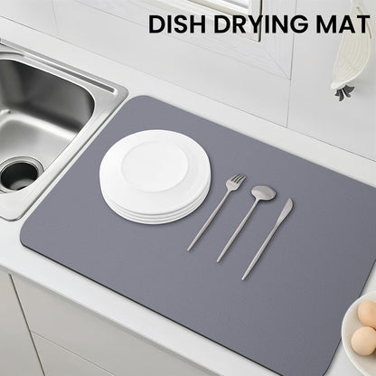 WISELIFE Dish Drying Mat Super Absorbent Drying Mat Large Dish Drying Mats for Kitchen Counter Easy Clean Dish Mat Kitchen Drying Mat15"x 18" Stylish Grey