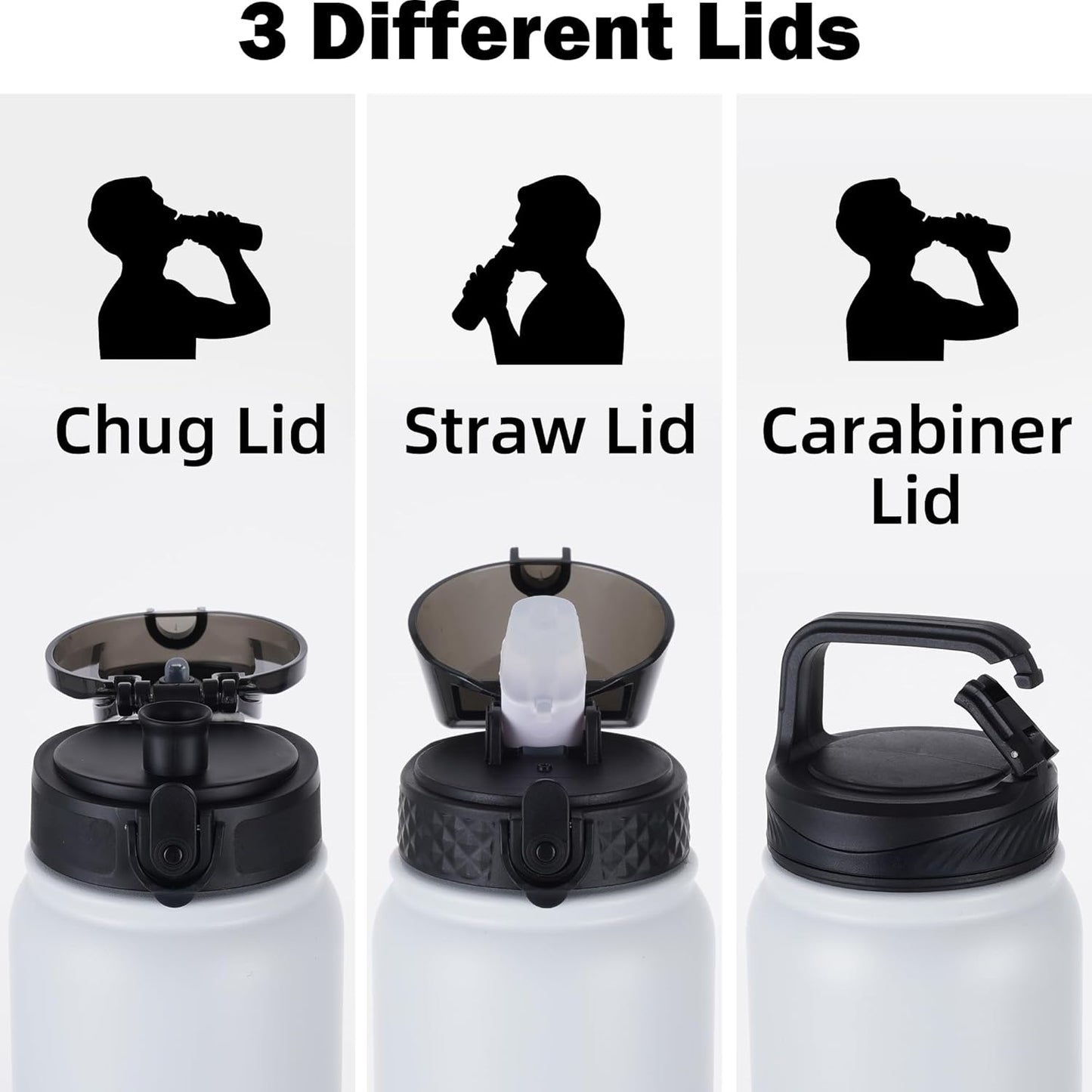 Oldley Insulated Water Bottle 20oz for Adults Kids Stainless Steel Water Bottles with Straw/Chug/Carabiner 3 Lids Fruit Strainer Double Wall Vacuum Wide Mouth BPA Free Leak-Proof for School Travel