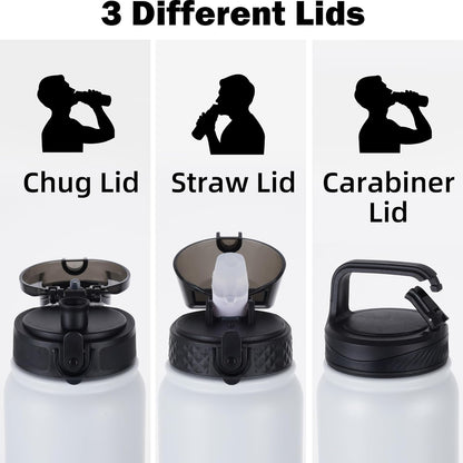 Oldley Insulated Water Bottle 20oz for Adults Kids Stainless Steel Water Bottles with Straw/Chug/Carabiner 3 Lids Fruit Strainer Double Wall Vacuum Wide Mouth BPA Free Leak-Proof for School Travel