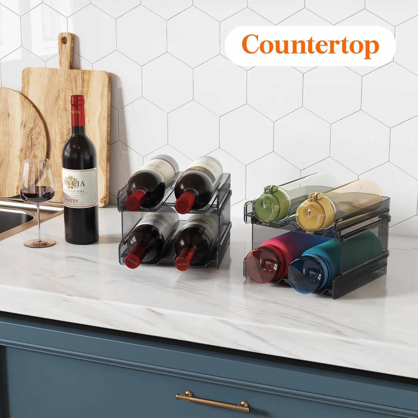 Lifewit Plastic Stackable Wine Rack for Refrigerator, Cabinet, Countertop,Wine Bottle Holder, Water Bottle Organizer for Fridge, Pantry, Hold 4 Bottles