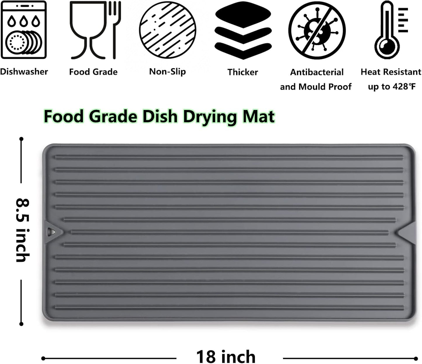 Dish Drying Mat, Mini Silicone Drying Mat for Kitchen Counter, Heat Resistant Silicone Mat for Countertop Protector, Super Thick Non-Slip Dish Drying Pad for Coffee Cup/Bottle/Glassware
