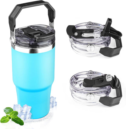 30oz Tumbler with Handle and Flip Straw Lid Double Wall Insulated Travel Coffee Mug Stainless Steel Vacuum Insulated Coffee Tumbler Cup for Hot and Cold Beverages,Leak-proof&BPA-free (30oz,Black)