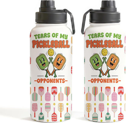 Funny Pickleball Water Bottle 32oz with Lid, Tears of My Pickleball Opponents, Pickleball Gifts for Pickleball Players, Pickleball Lovers, Sports Bottle for Women Men, Stainless Steel
