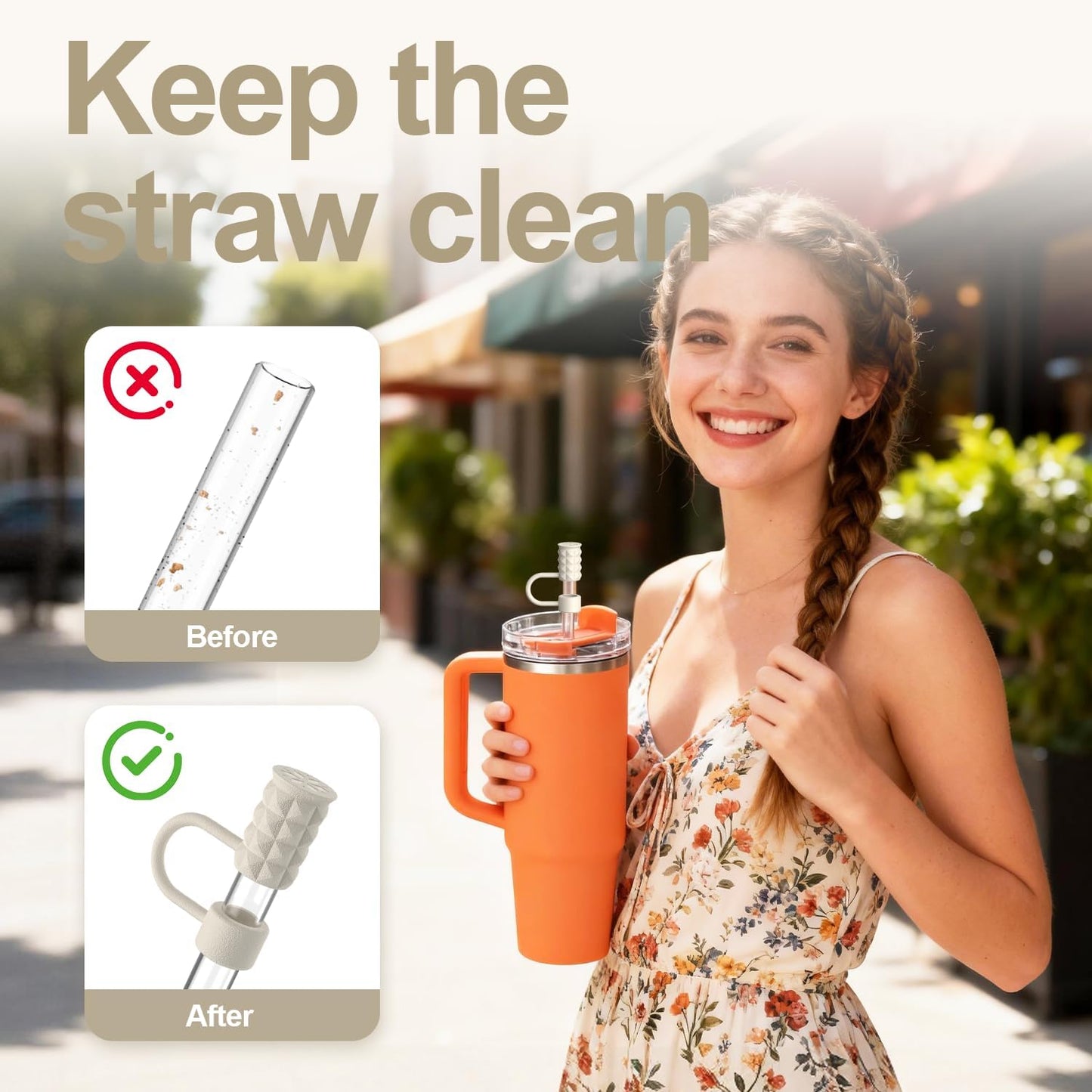 6Pcs 0.39in/10mm Silicone Straw Covers Cap Compatible with Stanley Cup 40 & 30 oz, Reusable Dust-Proof Straw Toppers for Tumbler with Handle, Starlight