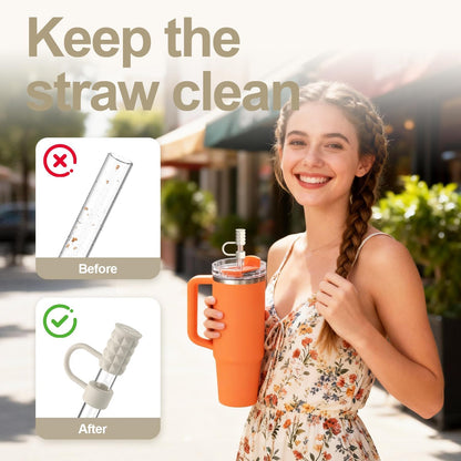 6Pcs 0.39in/10mm Silicone Straw Covers Cap Compatible with Stanley Cup 40 & 30 oz, Reusable Dust-Proof Straw Toppers for Tumbler with Handle, Starlight