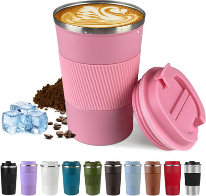 SPLMIFA Vacuum-Insulated Stainless Steel Travel Coffee Mug, Leak-Proof Reusable Coffee Cup with Lid - Keep Hot & Cold Drinks for Hours, Durable Insulated Tumbler for Men & Women(3rd-Black, 12OZ)